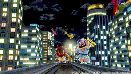 '모모타로전철' 게임 종료에는 다양한 캐릭터들이 등장해 1등을 축하해준다.