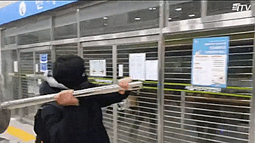 19일 새벽 서울서부지법에 난입한 윤석열 대통령 지지자들이 기물을 파손하고 있다. 온라인 커뮤니티