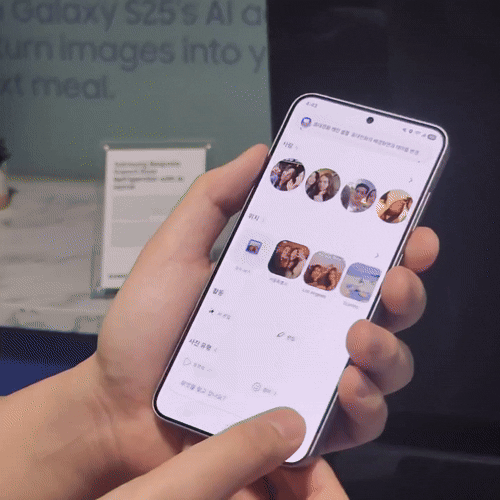 삼성전자 직원이 자연어로 “들판에 있는 새 사진을 찾아줘”라고 명령하니 갤럭시 S25가 사진을 정확히 검색해 표시하는 모습. 새너제이=이동수 기자