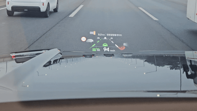 ‘디 올 뉴 팰리세이드’ 헤드업디스플레이 실행 모습. 서재근 기자