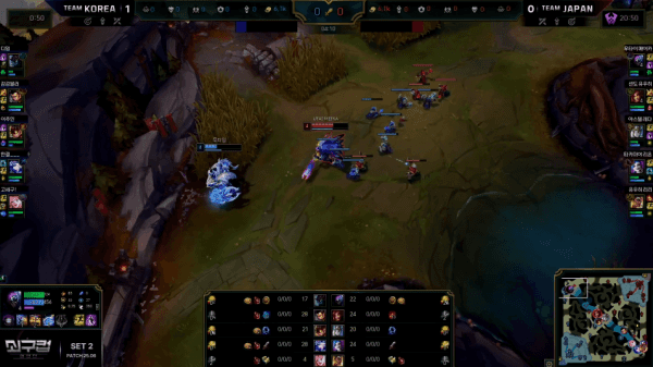 - 2경기 라인전에서 퍼스트 블러드를 따내며 분위기를 끌어올린 팀 코리아 디임