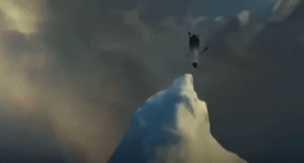 ‘오늘의 미국 시장’이라는 제목의 AI 영상. 높은 얼음 절벽에서 고속으로 추락하는 펭귄의 모습을 담아 트럼프 행정부의 관세 정책을 풍자했다. /스레드