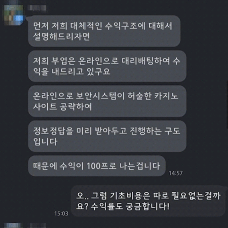 SNS 고수익 부업 계정주와의 카카오톡 상담 내역 / 사진 = 강윤지 인턴기자