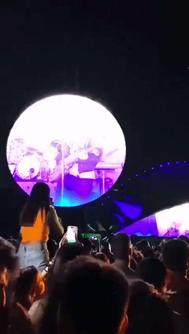 해외 공연에서 한 남성이 목말 탄 여성에게 물병을 던졌다. /영상=레딧 갈무리