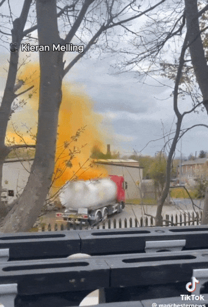 23일(현지 시각) 영국에서 발생한 화학물질 누출 사고. 사진=Kieran Melling/맨체스터 이브닝 뉴스 틱톡 캡처