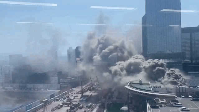 Smoke rises from Coex convention center, located in Gangnam-gu, Seoul, where a restaurant fire was reported Friday morning. (Video from X)