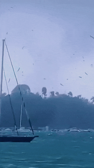 지난 4일(현지 시각) 카리브해 과달루프 바이하울트만에서 용오름이 발생해 바다에 있던 물고기들이 하늘로 솟구친 모습. 사진=르 파리지앵 캡처