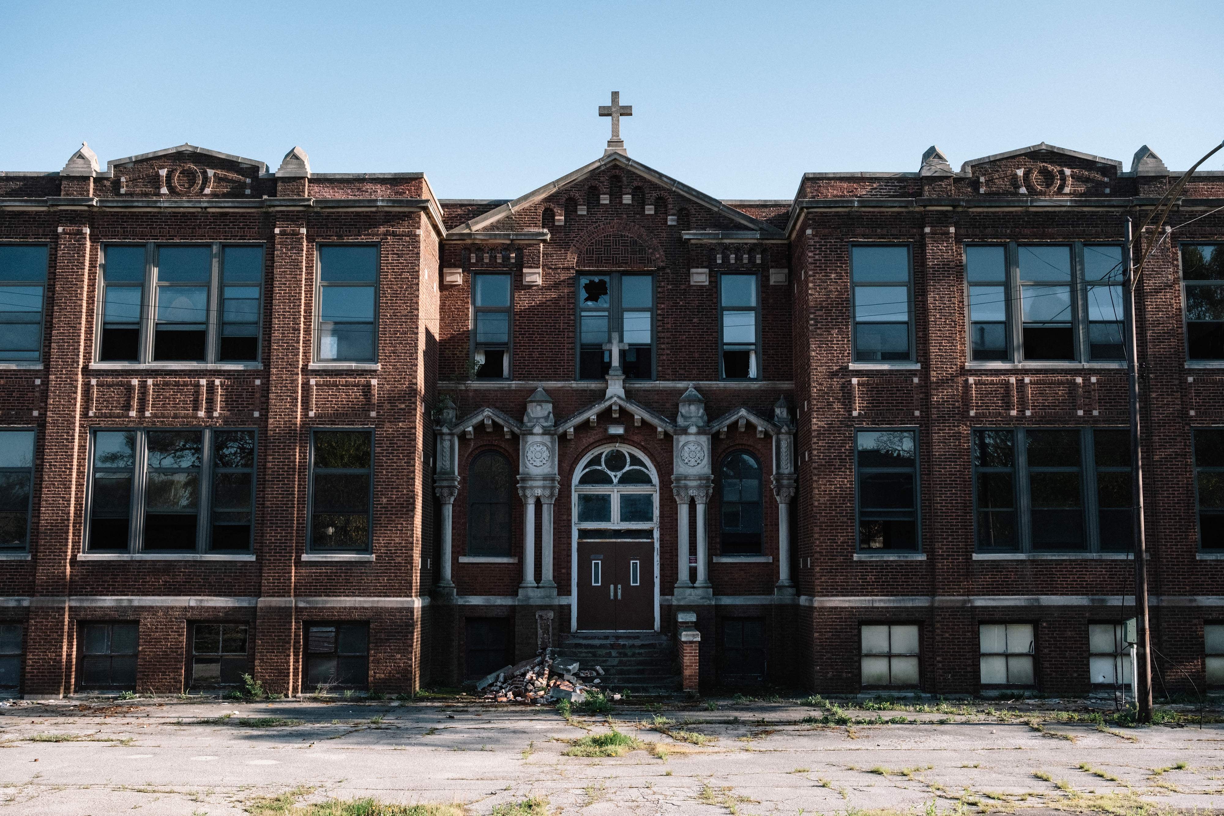The exterior of the Virgin Mary's Catholic Church in Maple park,Illinois. the newly elected Pope Leo XIII was a church in childhood.