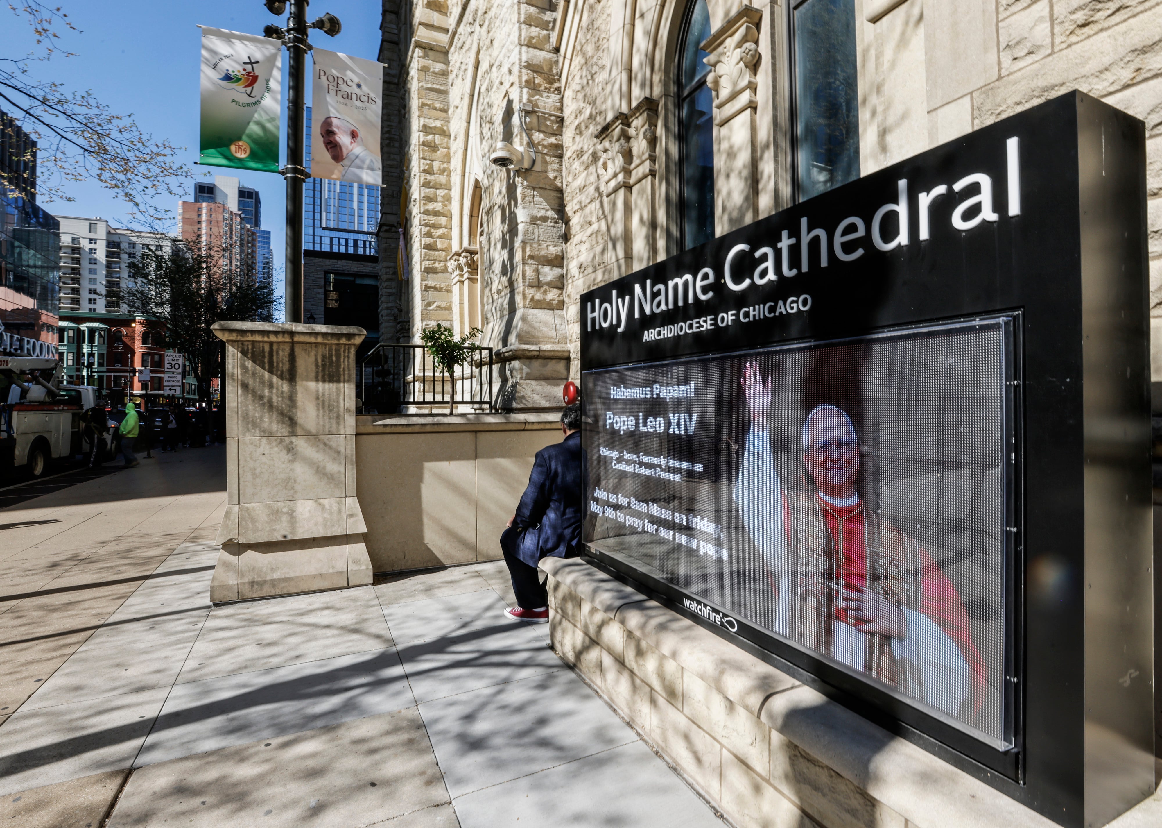 Cardinal Robert Francis Frevost from Chicago, USA, has a message to announce the news in the notification board of Chicago Holly Name Cathedral, Illinois, on the 8th, which was elected Pope Leo 14./ UPI Yonhap News