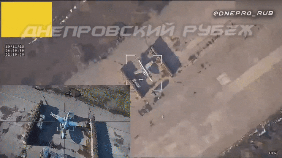 러시아가 자폭드론으로 폭파시킨 우크라이나 Su-25 전투기가 가짜 무기일 가능성이 제기됐다. /엑스(트위터)