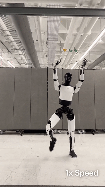 밀란 코박 테슬라 엔지니어가 지난 13일 소셜네트워크서비스(SNS) 엑스에 공유한 춤추는 휴머노이드 로봇 '옵티머스' 영상. 옵티머스가 발레를 연상시키는 동작을 하고 있다. [사진=밀란 코박 테슬라 엔지니어 엑스(X) 계정 캡처]