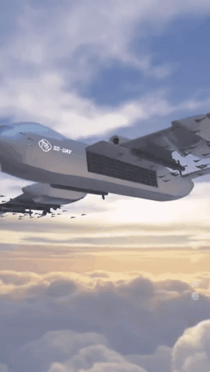 중국 최초의 공중 드론 모선인 ‘지우톈 SS-UAV’ 그래픽 영상. 중국 중앙(CC)TV 영상 캡처