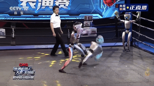 경기 중 로봇이 넘어졌다가 일어나는 모습 (영상=엑스 @Synced_Global 영상 갈무리, 중국 CCTV)