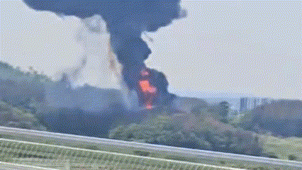 Smoke is seen rising from the Navy plane crash site in Pohang, North Gyeongsang Province on Tuesday. (Source: X)