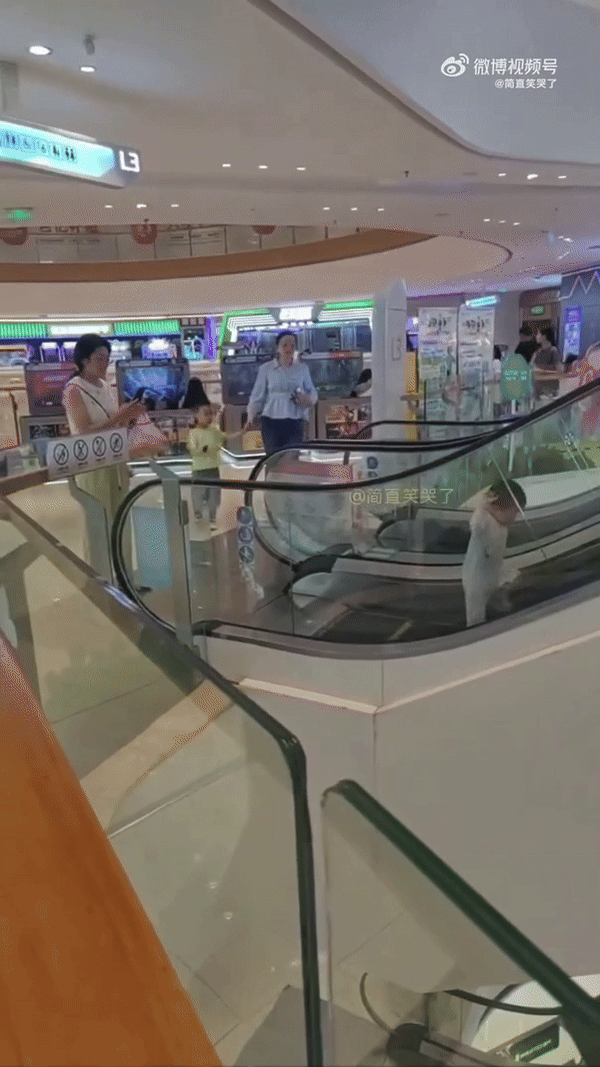 중국의 한 쇼핑몰에서 어린 아이가 에스컬레이터를 거꾸로 오르는 위험천만한 상황이 포착됐다. 웨이보 캡처