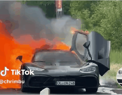 독일에서 메르세데스의 하이브리드 차량이 불길에 휩싸여 전소됐다. [사진=틱톡@chrimbu]