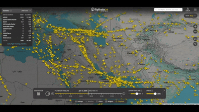 실시간 항로 추적 사이트 ‘플라이트레이더24’ 갈무리