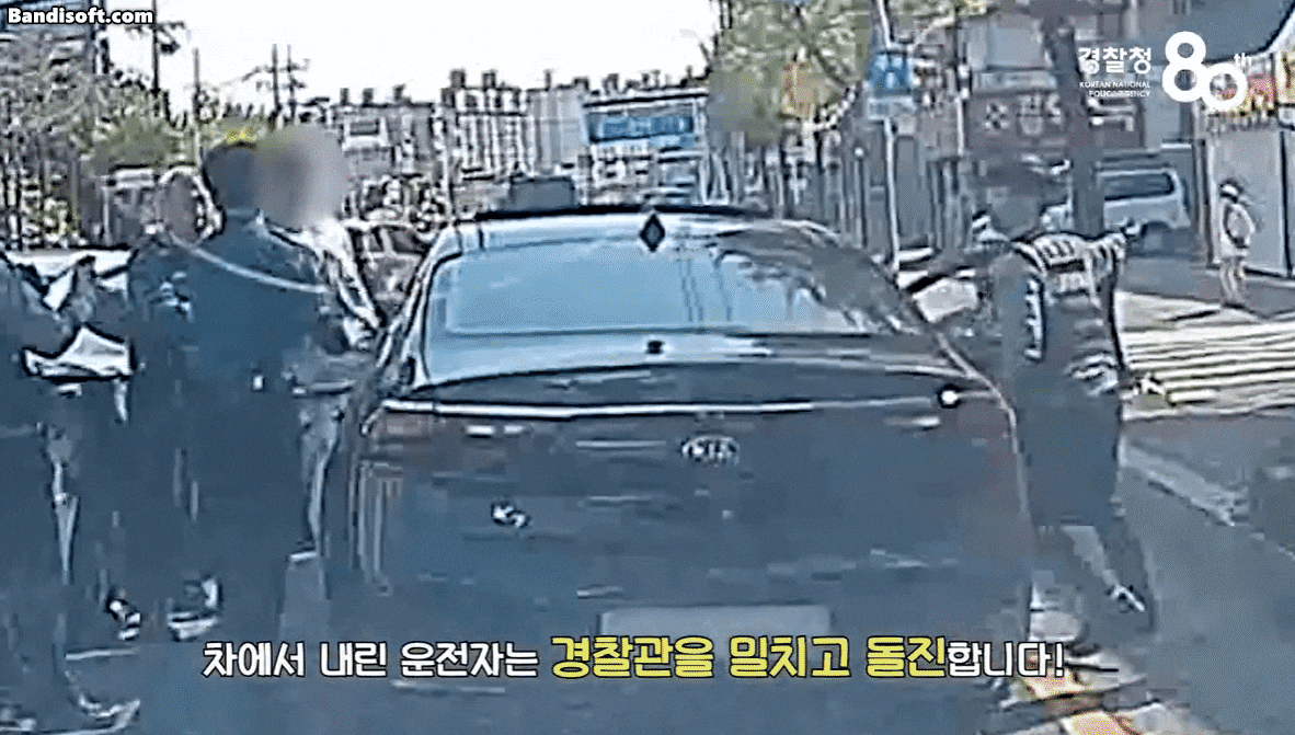 A씨가 경찰을 위협하다 체포되는 장면. /대전경찰청 유튜브