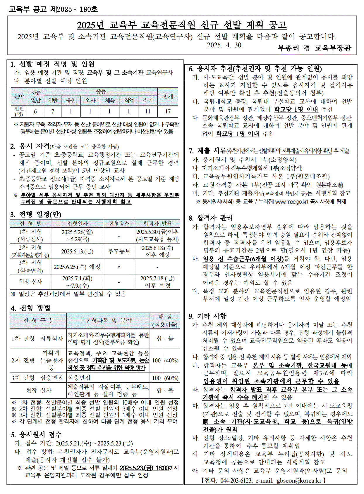2025년 교육부 교육전문직원(교육연구사) 모집공고