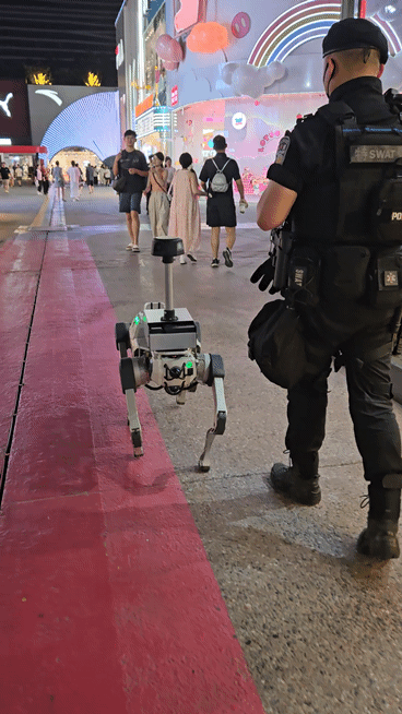 중국 베이징 우커송 완다광장에서 경찰 로봇 개가 거리를 순찰하고 있다. (영상=이데일리 이명철 특파원)