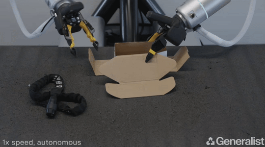 미국 제너럴리스트AI가 연구 중인 양팔 로봇 자율조작 기능 시연 (사진=제너럴리스트)