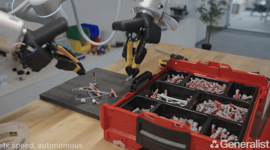 미국 제너럴리스트AI가 연구 중인 양팔 로봇 자율조작 기능 시연 (사진=제너럴리스트)