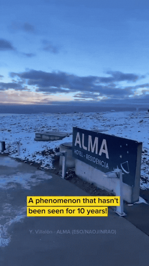 칠레 북부에 위치한 세계에서 가장 건조한 사막으로 알려진 아타카마 사막에 10여 년 만에 때아닌 눈이 내렸다. /ALMA연구소