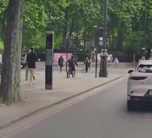 [서울=뉴시스]런던 도심 한복판에서 전기 자전거를 타고 달리던 남성이 보행자의 휴대전화를 낚아채는 사건이 발생했다. (사진=데일리메일) 2025.6.25 *재판매 및 DB 금지