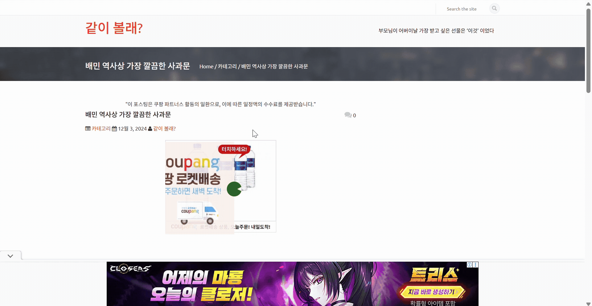 ‘쿠팡 파트너스’로 등록한 미디어 채널 운영자가 올린 게시글./정두용 기자