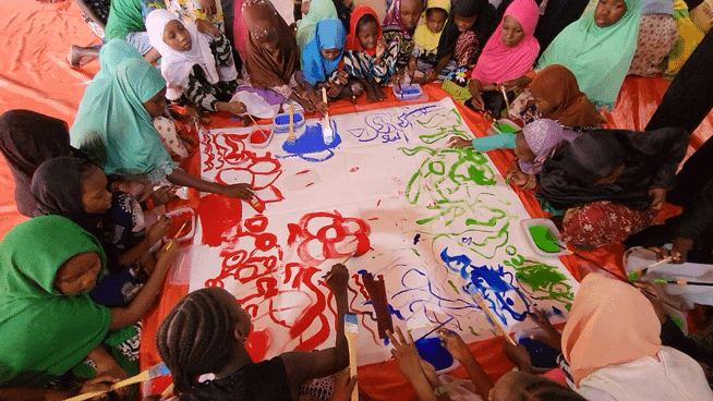 [사진=박현주 미술전문기자' 펨바 CDP에서 열린 한국의 화가들과 함께한 미술수업. 2025. 07.08, hyun@newsis.com *재판매 및 DB 금지