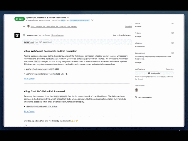 커서 1.0 버전에서 새롭게 선보이는 '버그봇'(이미지=커서)