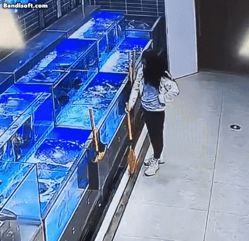 중국의 한 여성이 마트 수족관에서 활어를 꺼내 발로 밟고 있다. /온라인 커뮤니티