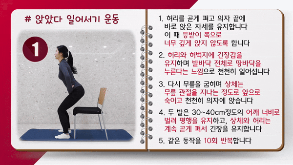 심장 건강과 혈액순환 개선에 도움이 되는 운동법이 전문가에 의해 나왔다. 영상은 '의자 스쿼트 운동'. [영상=유튜브 @세브란스]