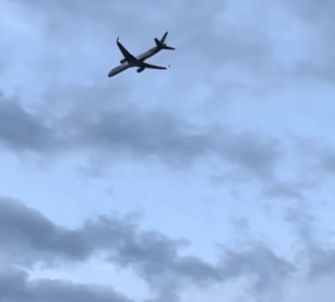 승객 273명과 승무원 8명이 탄 독일 여객기가 비행중에 엔진에서 폭발음과 불꽃이 튀어 비상 착륙했다. (틱톡 영상 갈무리)