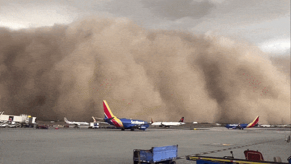 25일(현지시간) 미국 애리조나주 피닉스의 국제공항에 모래 폭풍 '하부브'가 덮친 모습. 사진=엑스 캡처