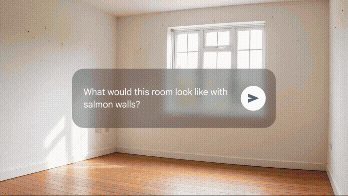 나노 바나나의 멀티턴 편집 기능. 사용자가 순차적으로 명령을 내리면 사진 속 빈 방의 벽을 칠한 뒤 책장과 소파, 테이블까지 단계적으로 배치할 수 있다. 구글 블로그 캡처