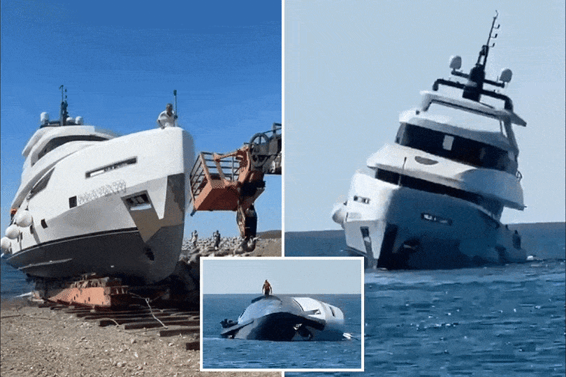 튀르키예 에레글리 앞바다에서 첫 항해에 나선 신형 호화 요트 ‘돌체 벤토(Dolce Vento)’가 진수 직후 급격히 기울며 침몰하는 장면. NX