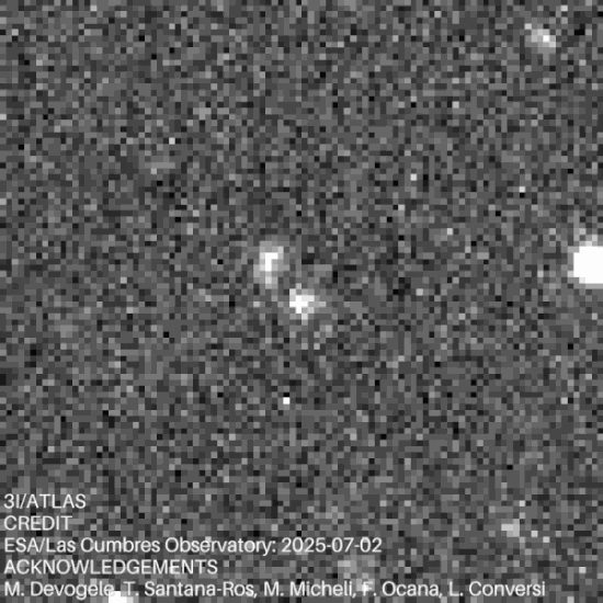 라스 쿰브레스 천문대의 지상 망원경으로 관측한 항성 주위를 통과하는 3I/ATLAS 혜성(출처=ESA)