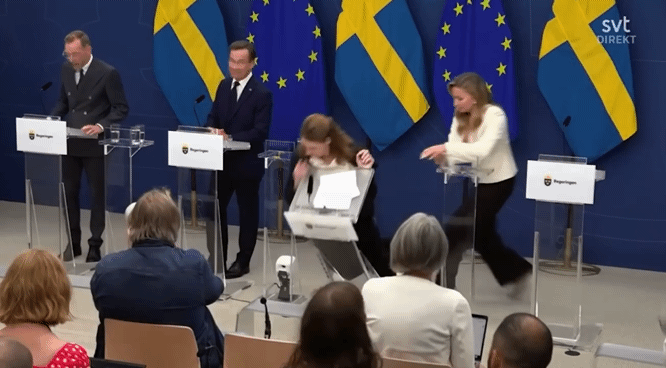 [뉴시스]스웨덴 신임 보건부 장관 엘리사벳 란(48)이 임명 첫날 기자회견장에서 갑작스럽게 쓰러지는 일이 발생했다. 란은 혈당 저하로 인한 것이라고 설명했다.(사진=뉴욕포스트)2025.09.09 *재판매 및 DB 금지