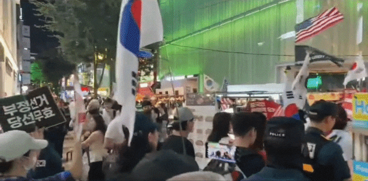 '자유대학'이 지난 9일 저녁 서울 중구 명동에서 반중 성향의 집회를 열고 거리를 행진했다. /자유대학 유튜브 영상