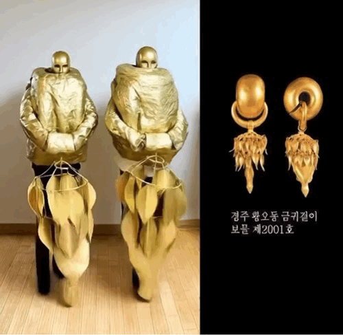 ‘경주 황오동 금귀걸이’를 코스프레한 한 참가자의 작품. SNS 갈무리