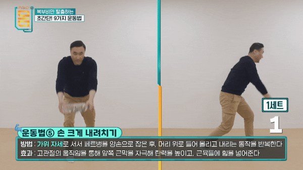 복부비만을 줄이는 데 효과적인 운동법이 전문가에 의해 나왔다. 영상은 '손 크게 내려치기'. [영상=유튜브 @EBS]