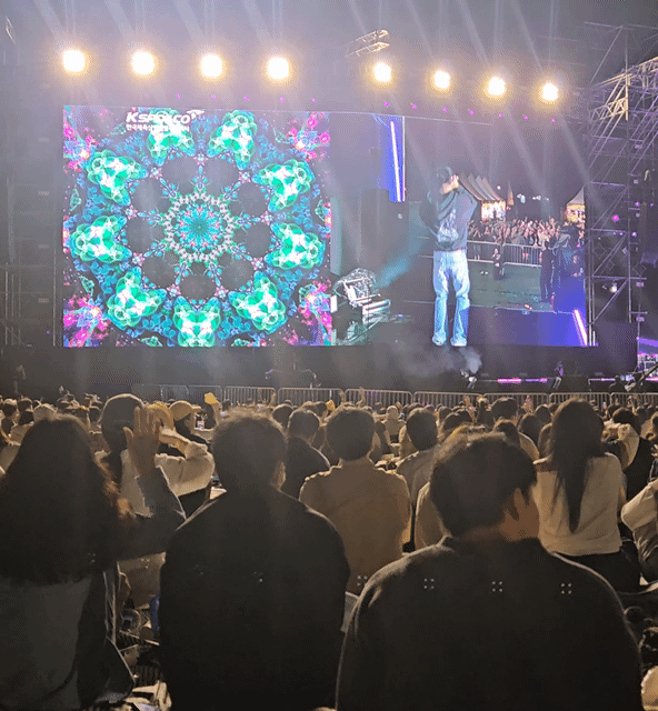 20일 서울 송파구 올림픽공원 88잔디마당에서 열린 ‘KB 조이올팍 페스티벌’ 첫날 관객들이 공연을 즐기고 있다. 랩퍼 빈지노가 이날 무대에 올라 노래를 부르고 있다. 최은희 기자