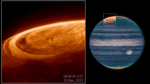 제임스웹이 촬영한 목성의 오로라. [사진=NASA]