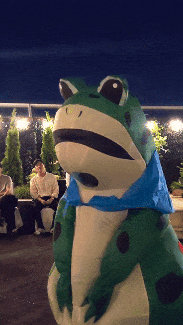 A guest dressed in a frog costume at the wedding event “Untitled: Weddings." (Song Seung-hyun/The Korea Herald)