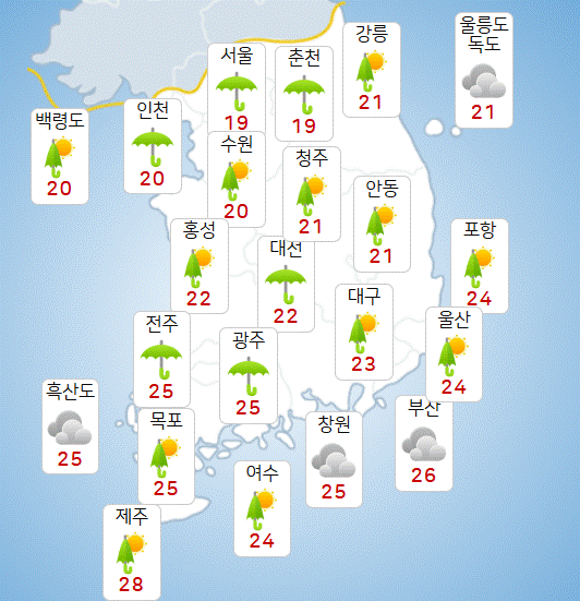 7일 낮 전국 날씨 전망