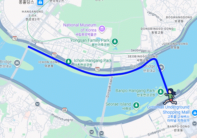 Banpo Hangang Park route (Yu Soo-in/The Korea Herald)