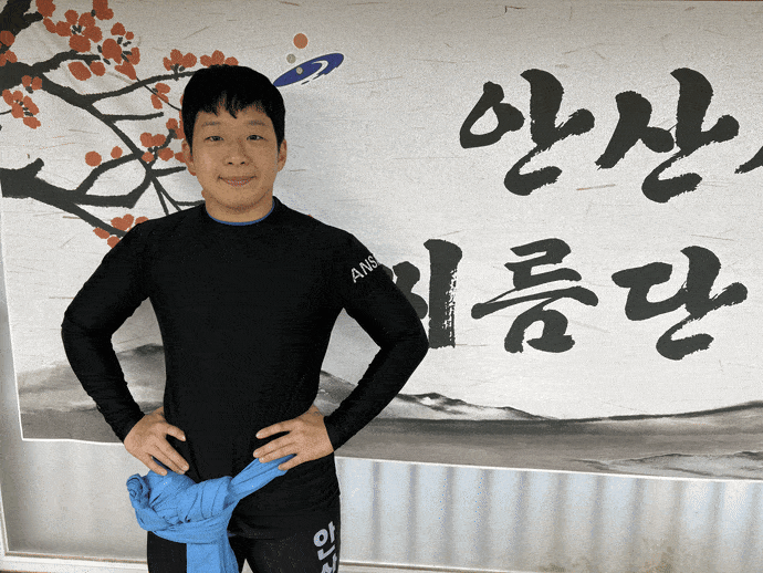 15일 안산 직장운동경경기부 씨름 훈련장에서이재하(안산시청)가 훈련이 끝난 뒤 포즈를 취하고 있다. 사진=안산시청