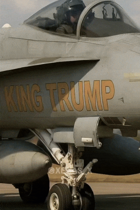 도널드 트럼프 미국 대통령이  ‘노 킹스’(No Kings·왕은 없다) 시위대에 ‘오물 폭격’을 퍼붓는 모습이 담긴 인공지능(AI) 합성 영상. @xerias_x 엑스 계정 갈무리