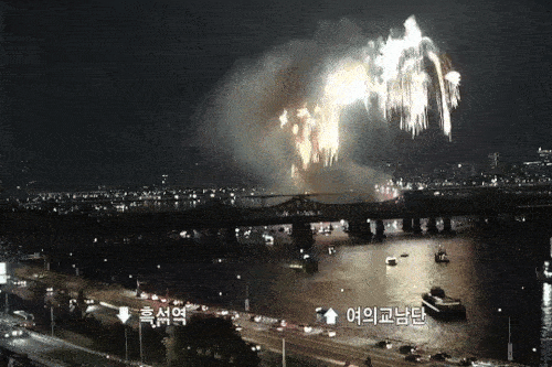 지난달 27일 서울 여의도 한강공원에서 열린 서울세계불꽃축제를 보려는 차들이 한강대교남단 올림픽대로 한편에 멈춰서 있다. [김성회 의원실 제공]